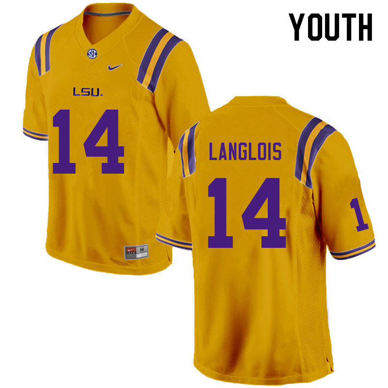 Youth #14 Matthew Langlois LSU Tigers College Football Jerseys Sale-Gold